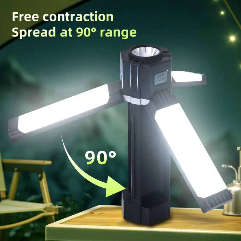 Lampu Berkemah Lipat Dapat Diisi Ulang, PowerBank 3000MAh, Senter Portabel 1500 LM, Lampu Tenda LED 5 Mode untuk Berkemah, Essent