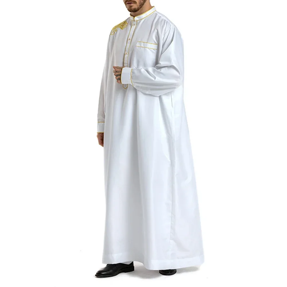 Men's Muslim Middle East Islamic Arab Islamic Ethnic Clothing Vintage Loose Embroidered Long Sleeve Pocket Length Muslim Robe