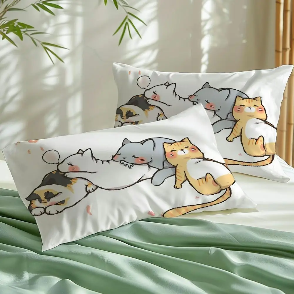 VIKAMA Cute Stacked Cats Pillow Covers Hand-Drawn Feline Cushion Covers Cozy Kawaii Bedroom Decor Pillow Cases Home Decor