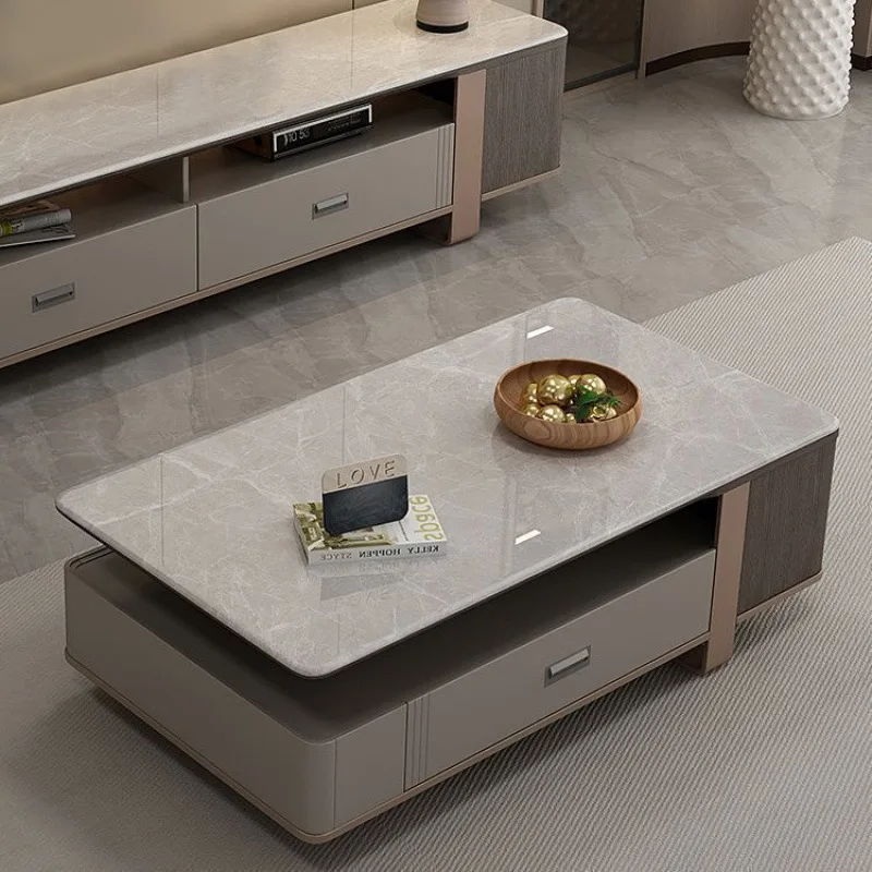 Coffee table small apartment living room microcrystalline stone minimalist TV cabinet combination