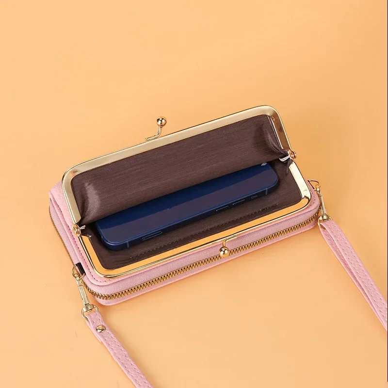 Portfel damski ze skóry PU, jednolity kolor, torba na ramię, etui na telefon komórkowy, duży portfel na karty, torebka z kieszeniami dla dziewcząt.