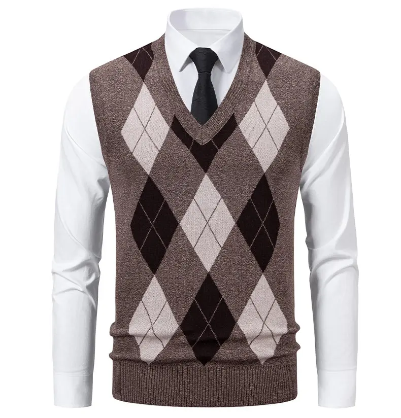 6-Farbige Herren-Strickweste, Lässiger Ärmelloser Pullover mit V-Ausschnitt, Strickstoff, Business-Casual Bürokleidung für Männer – Detail 5