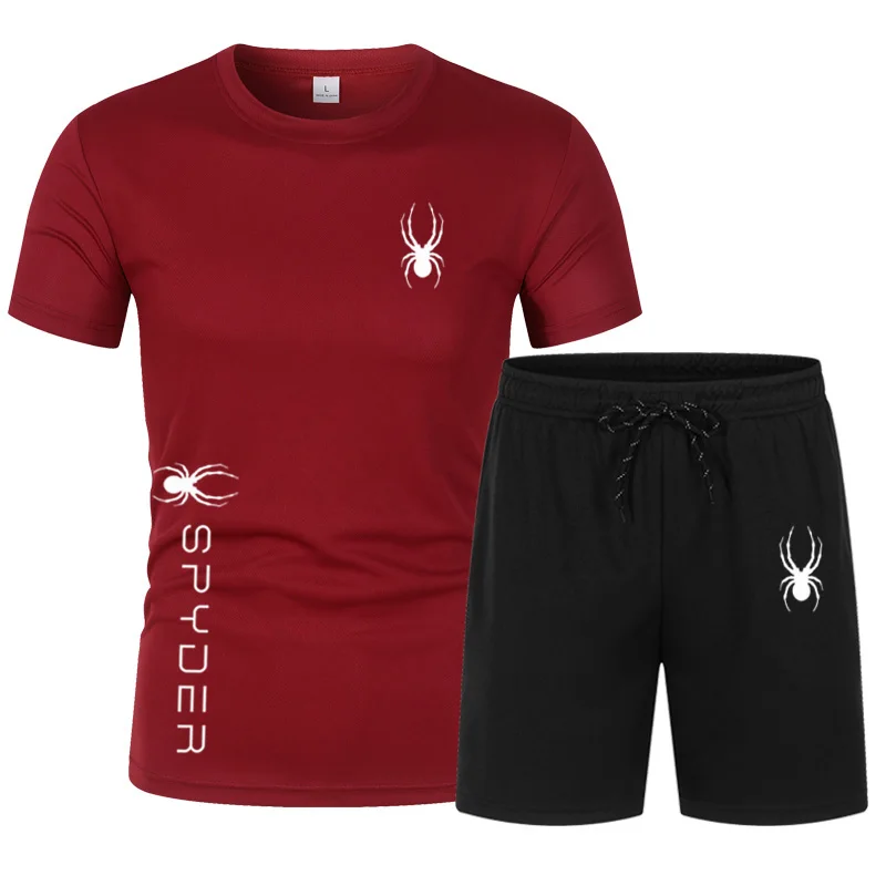 Letnia męska odzież sportowa marki strój do fitnessu ubrania do biegania garnitur casual T-shirt + spodenki oddychający dwuczęściowy strój sportowy męski