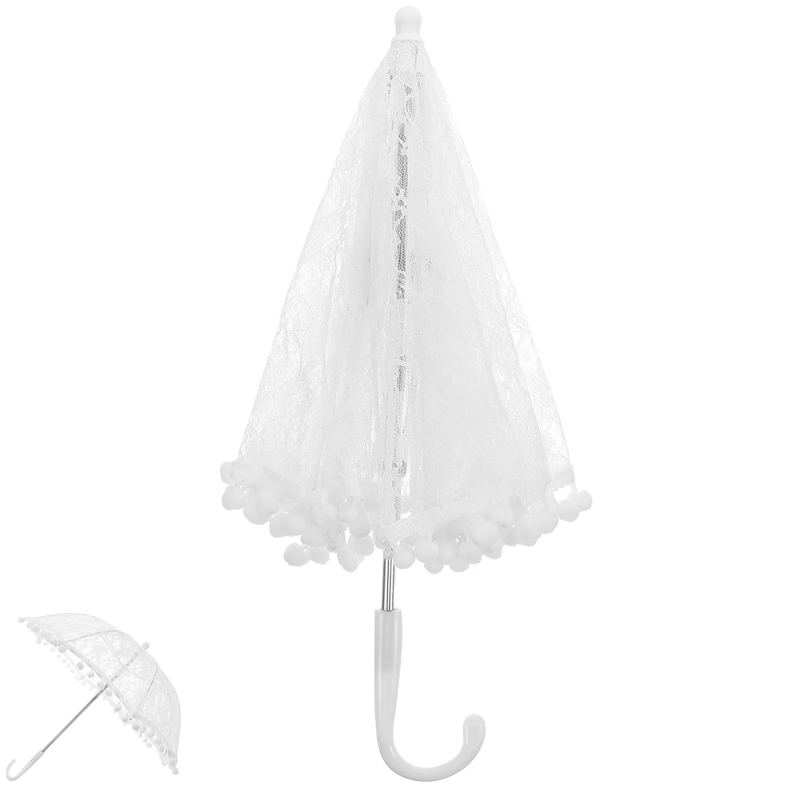 

Lace Umbrella Bridal Pompoms Parasol Embroidery Wedding Bride Bridesmaid Lightweight Portable Decorative Umbrella