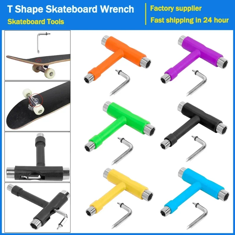 Chave T Profissional para Skate, Chave Allen Tipo T Preta, Ferramentas para Longboard e Skate, Peças e Ferramentas para Patins