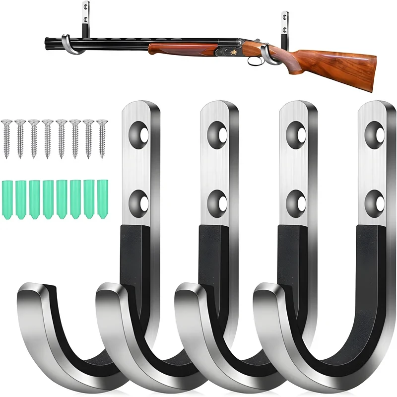 

4Pcs Heavy-Duty Stainless Steel Gun Hooks – Wall Mount Storage Rack for Rifle, Shotgun, Bow & Arrow