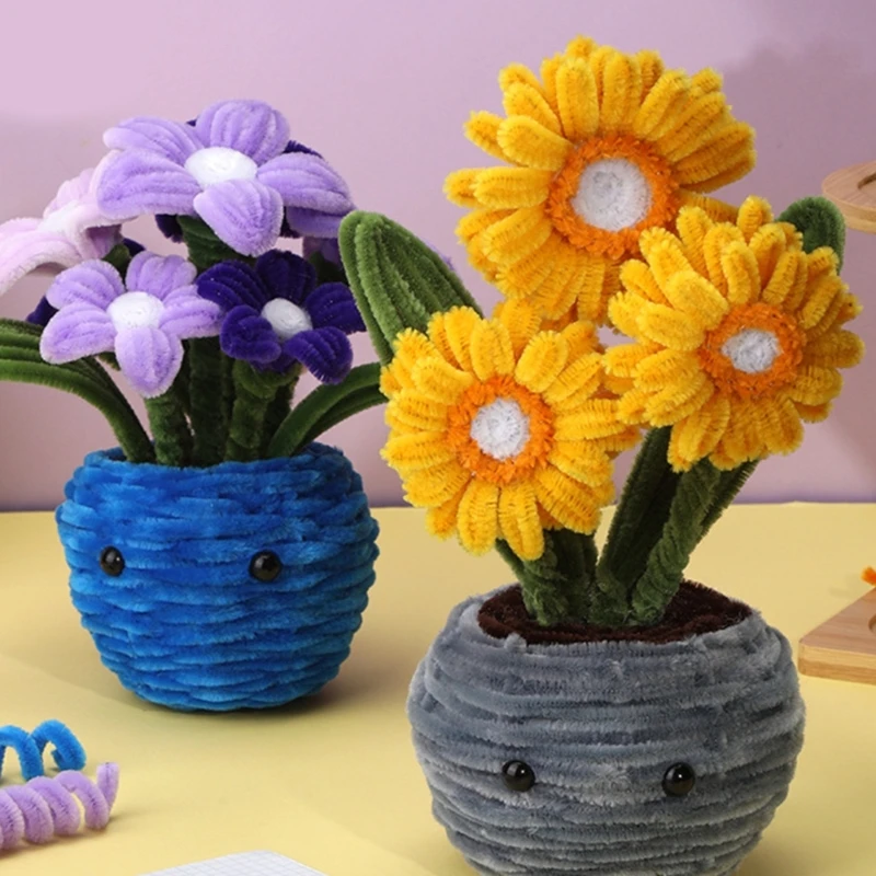 Pipe Cleaners Kits DIY Potted Flower Set Chenilles Stems Floral Stems Wires for DIY Art Creative Crafts Project Decors