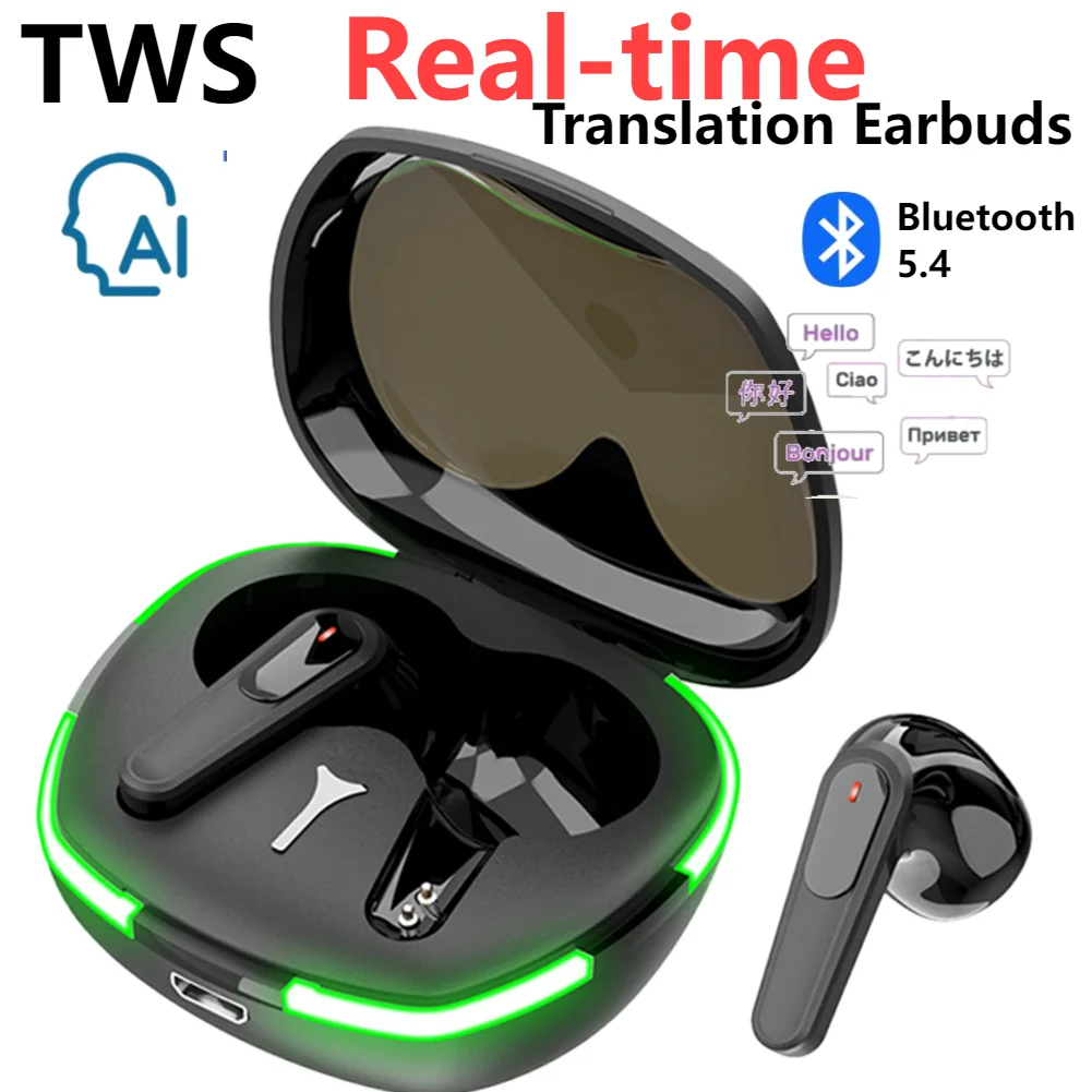 AI Translation Earbuds Intelligent Touch Screen Wireless Bluetooth 5.3/5.4 TWS Headset Real-time Languages Translation Earbuds