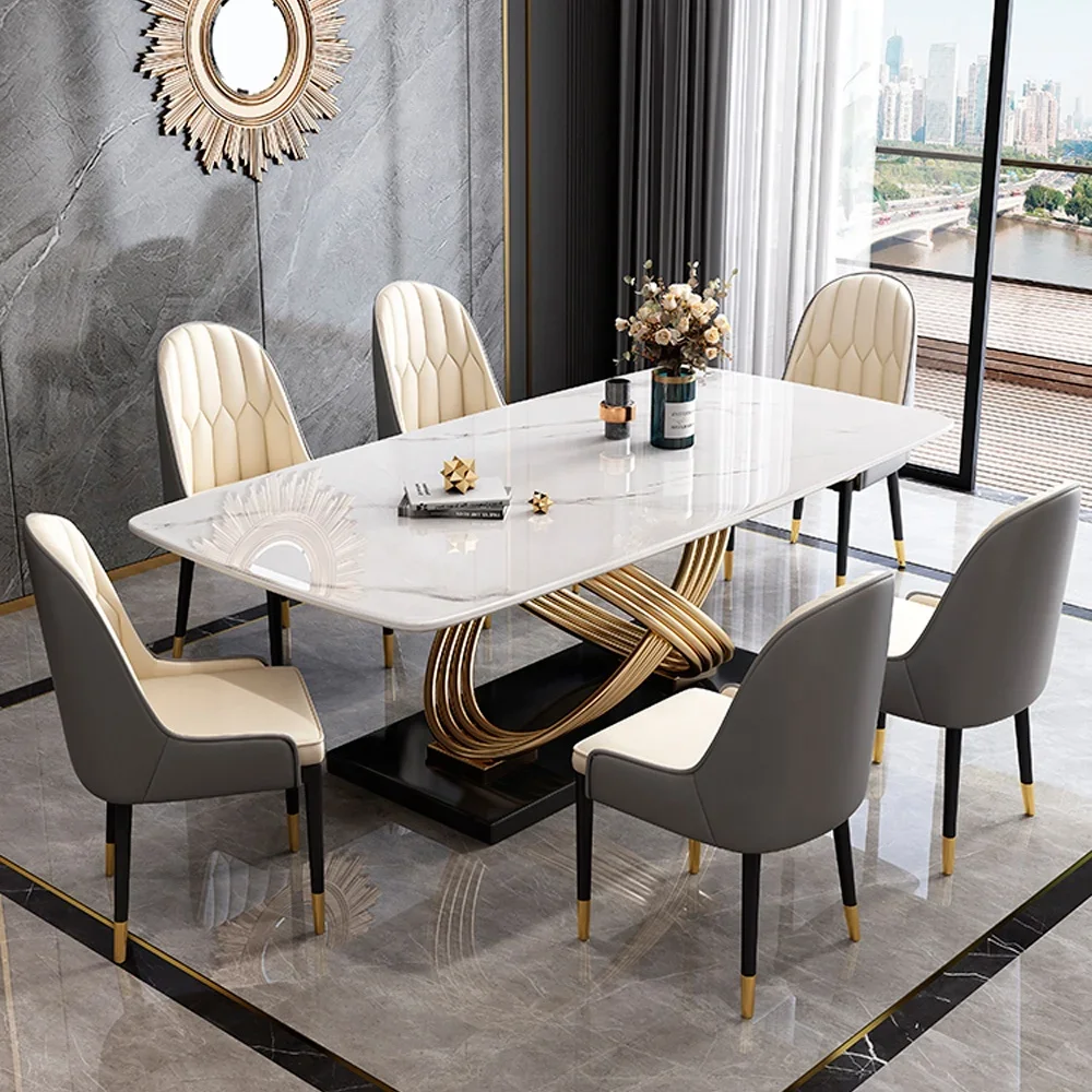 Living room furniture metal gold stainless steel modern rectangular dining table luxury dining table set dining tables