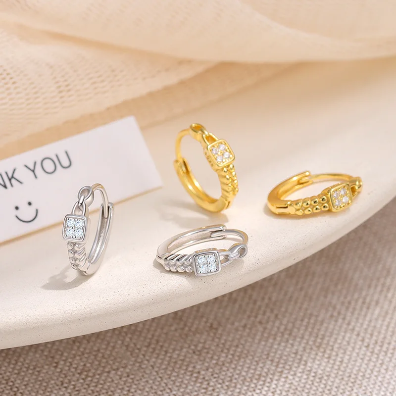 925 Sterling Silver Shining Geometry Stud Earrings Romantic Wedding Earrings For Women Fine Jewelry Valentine’s Day Gift