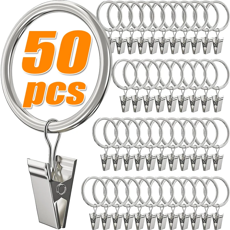 

Metal Curtain Rod Clip with Rings Hooks Retro Drapes Tie Buckles Home Bedroom Bathroom Decorative Hanger Shower Curtain Clips