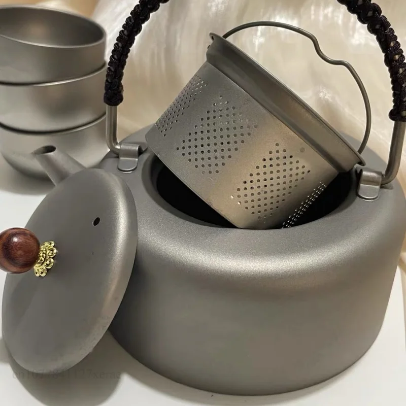 50ml/400ml Pure Titanium Tea Pot Outdoor Camping Portable Tea Set Travel Ultra Light Anti Scalding Kettle with Tea Leakage