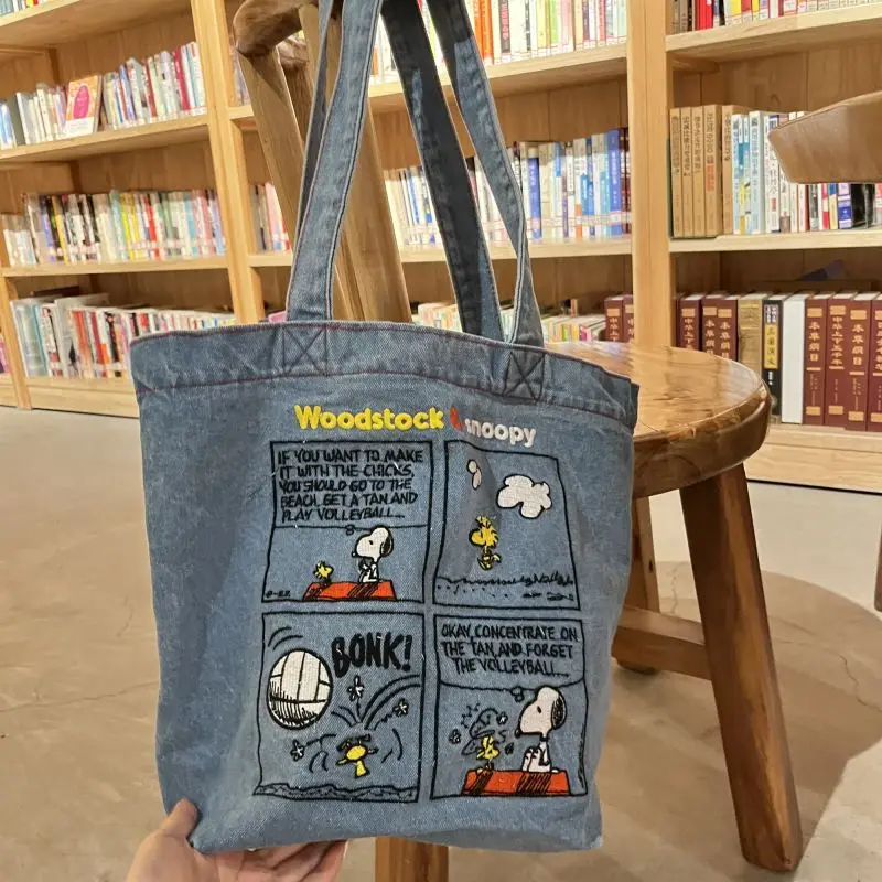 New Japanese Cute Embroidered Snoopy Shoulder Bag, Retro All-match Denim Bag, Large Capacity Portable Crossbody Bag