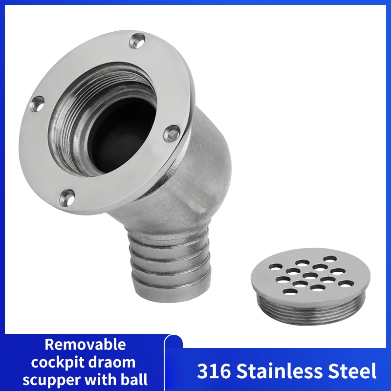 

316 Stainless Steel High Mirror Polished Ball Type Deck Drain Marine Hardware Cockpit Scupper Drain Boat Accessories 38mm