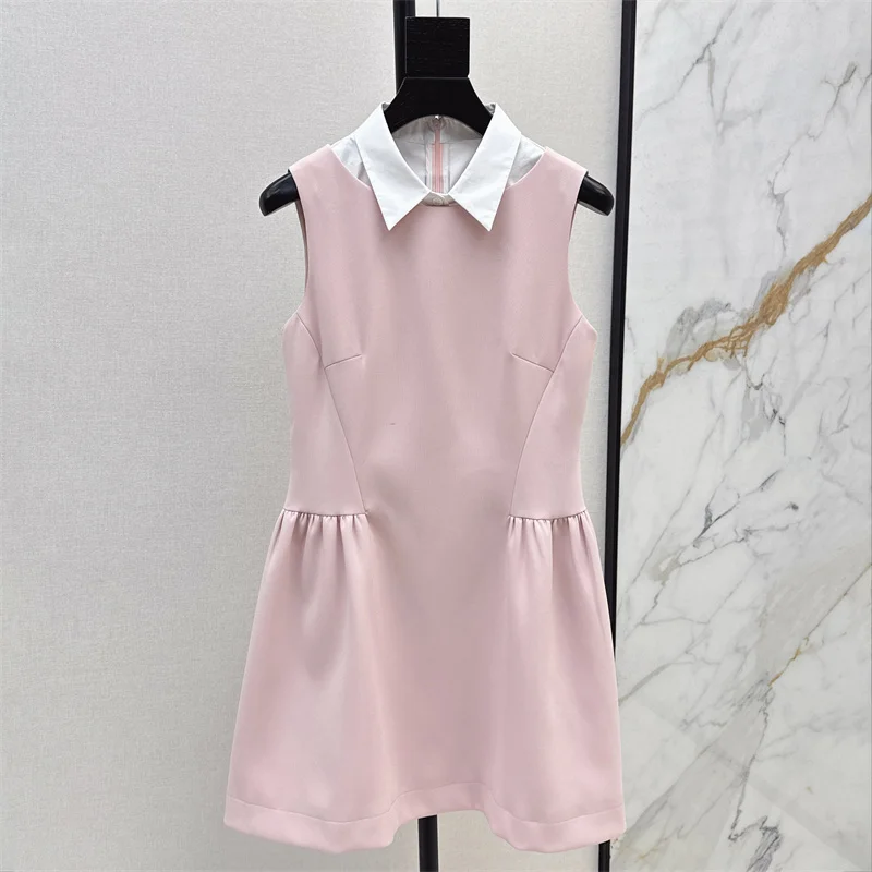 Women's dress New waist cinching slim mini dress for summer 2025 lapel sleeveless Short dresses party dresses Evening dresses