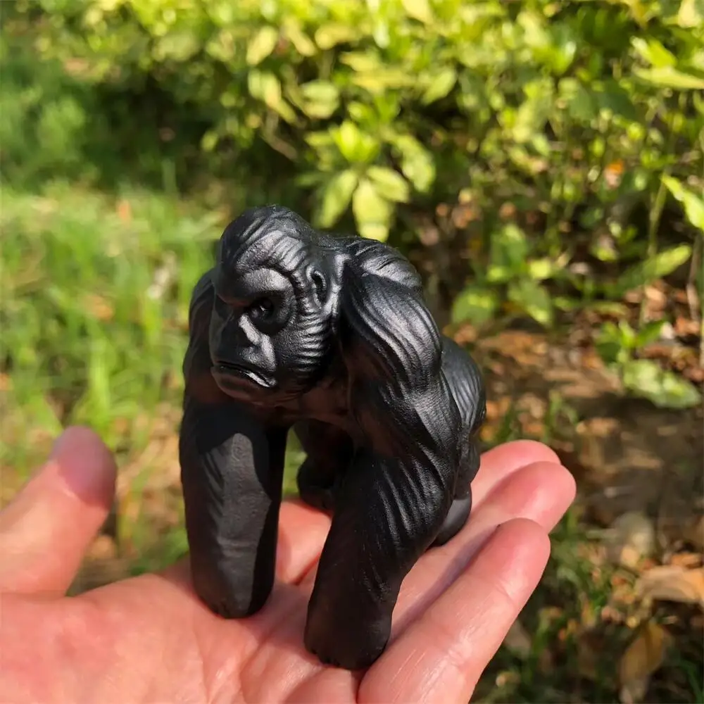 1PCS Natural Black Obsidian Chimpanzee Carving Animal Statue Quartz Healing Gemstone Craft Unique Christmas Gift
