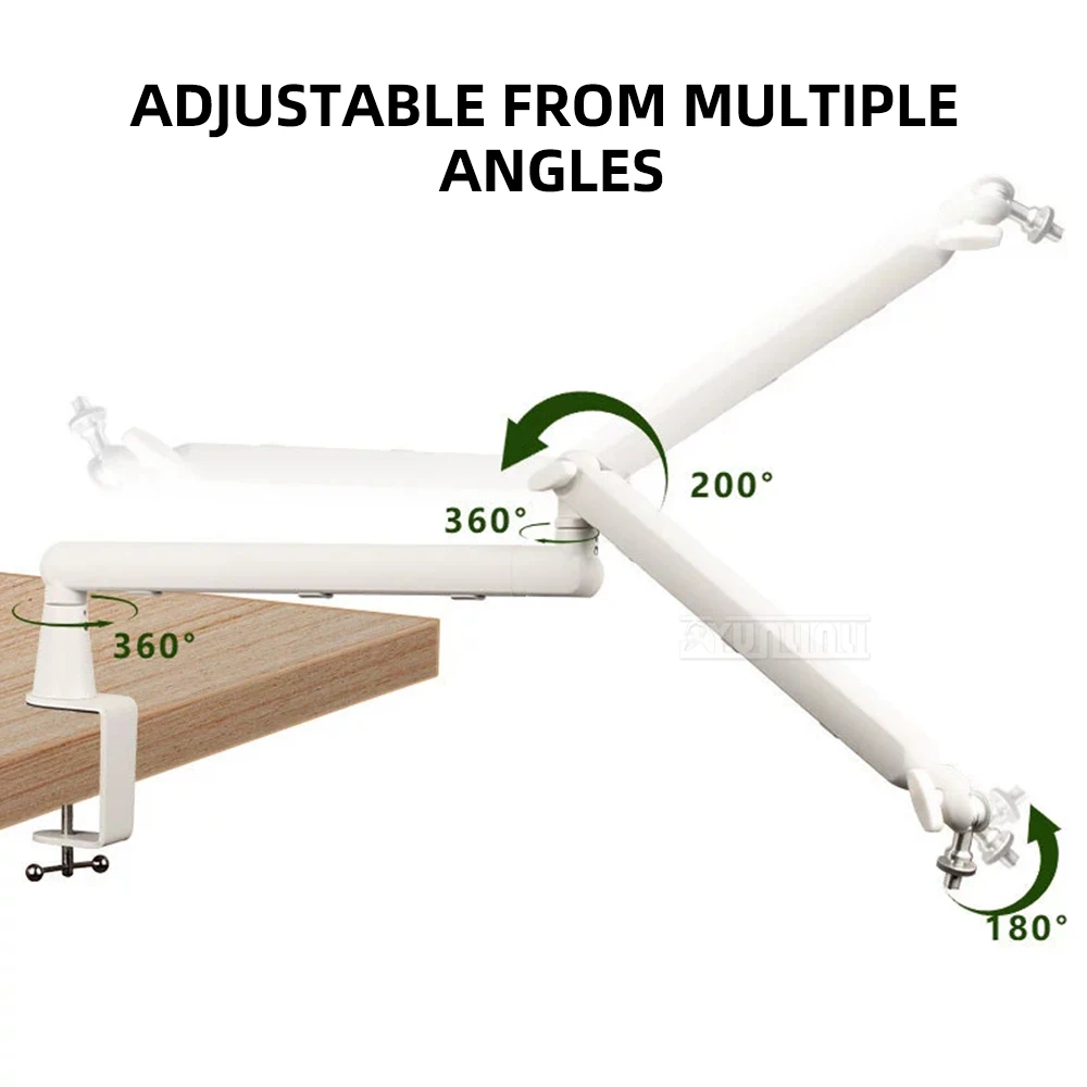 2026 حامل ميكروفون أبيض حامل ميكروفون سطح المكتب Overhang حامل عالمي متعدد الوظائف