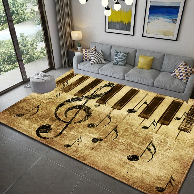 Black Music Note Area Rug Vintage Black Throw Rugs Non-Slip Floor Mat Door Mats Carpet for Living Room Bedroom Home Decoration