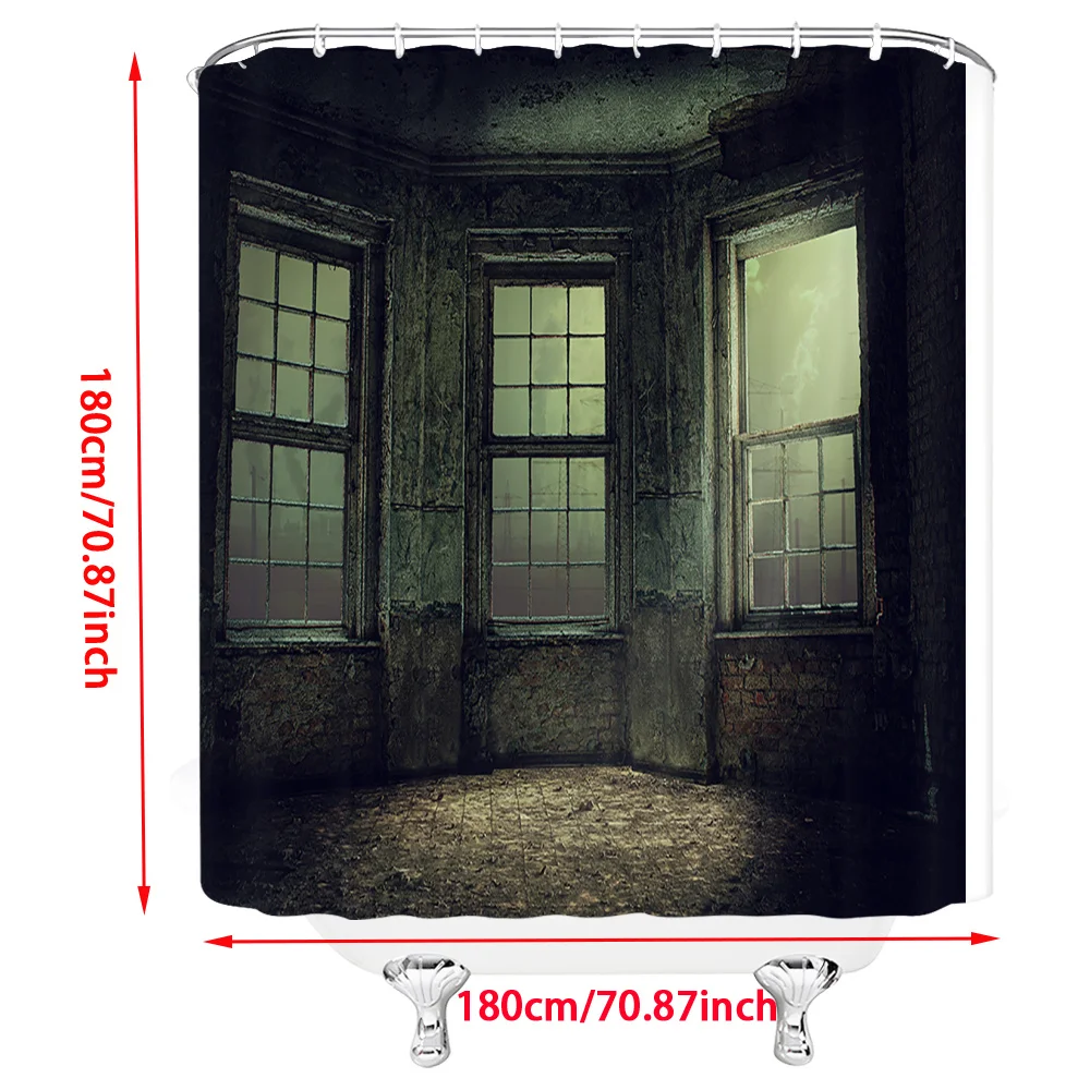 Luxury Gothic Window Shower Curtain Polyester Liner Dark Vintage Industrial Bathroom Decor Steampunk Style Curtain - view 3