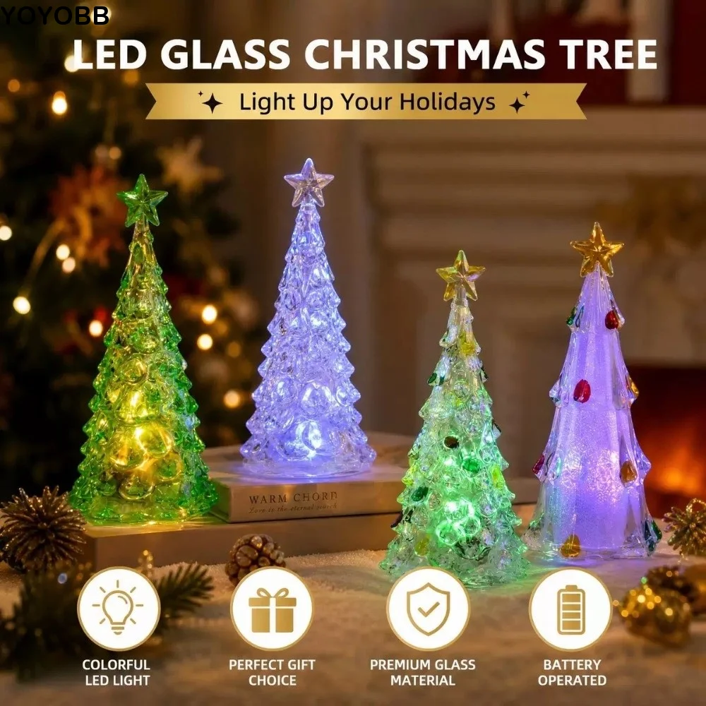 Mini Luminous Christmas Tree Lamp Glowing Atmosphere Christmas Tree Night Light LED Transparent Xms Eve Candle Lights Party