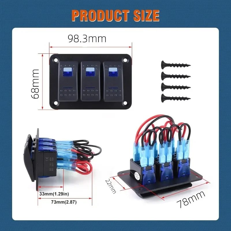 Yacht racing modified universal 3-position button panel combination switch toggle switch with LED light waterproof 12-24V