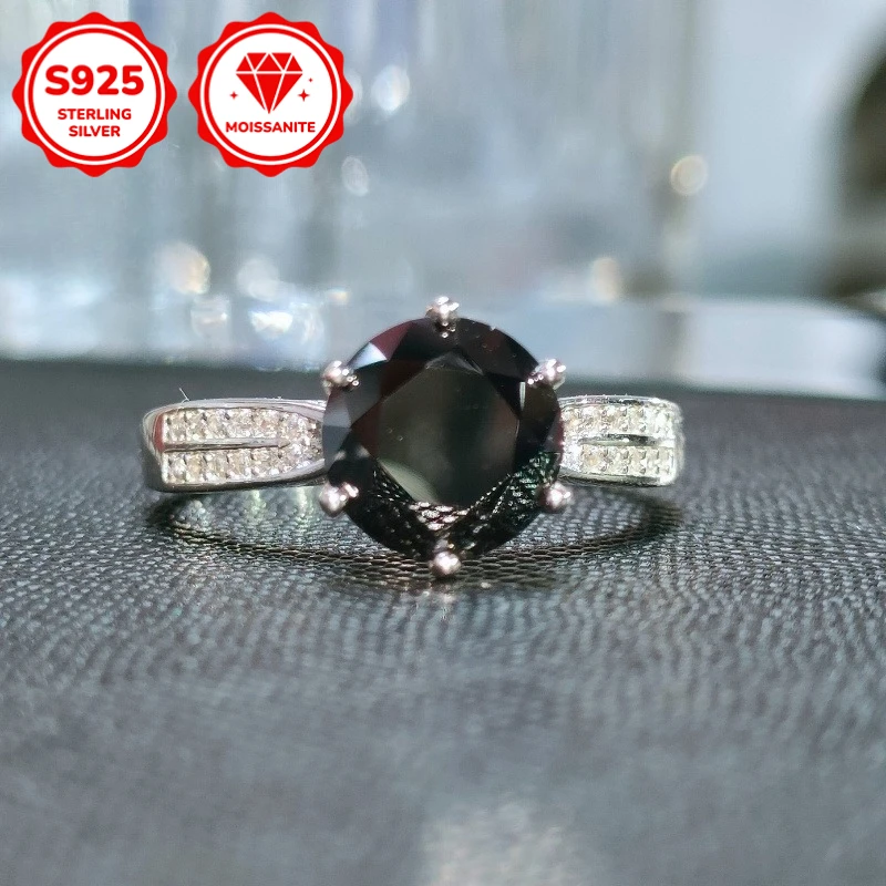 

1PC 0.5/1/2Carat 925 Silver 6 Prong Black Moissanite Ring, A Low-key Luxury Ring for Yourself, Perfect for Daily Wear.