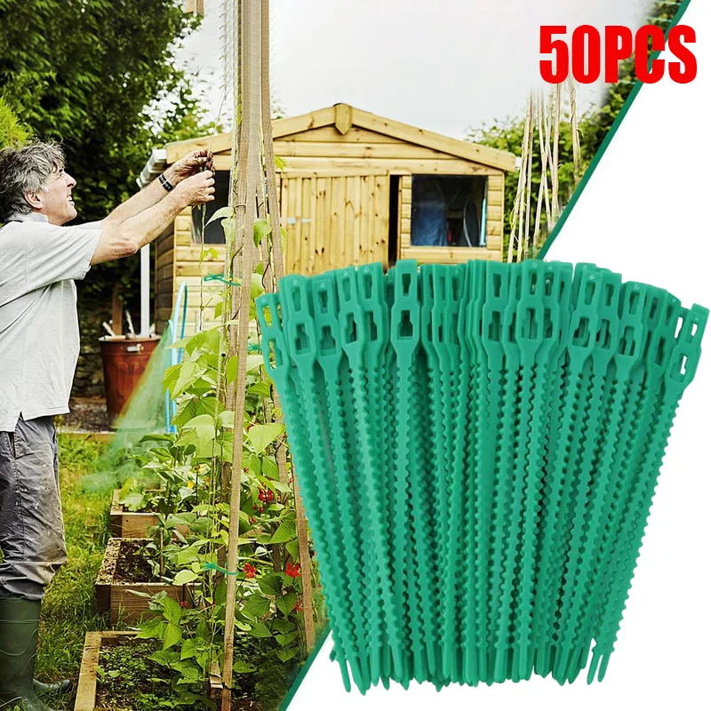 50PCS Reusable Garden Cable Ties Self-locking Plastic Tie Adjustable Plant Support Shrubs Fastener Zip Loop Wire Wrap