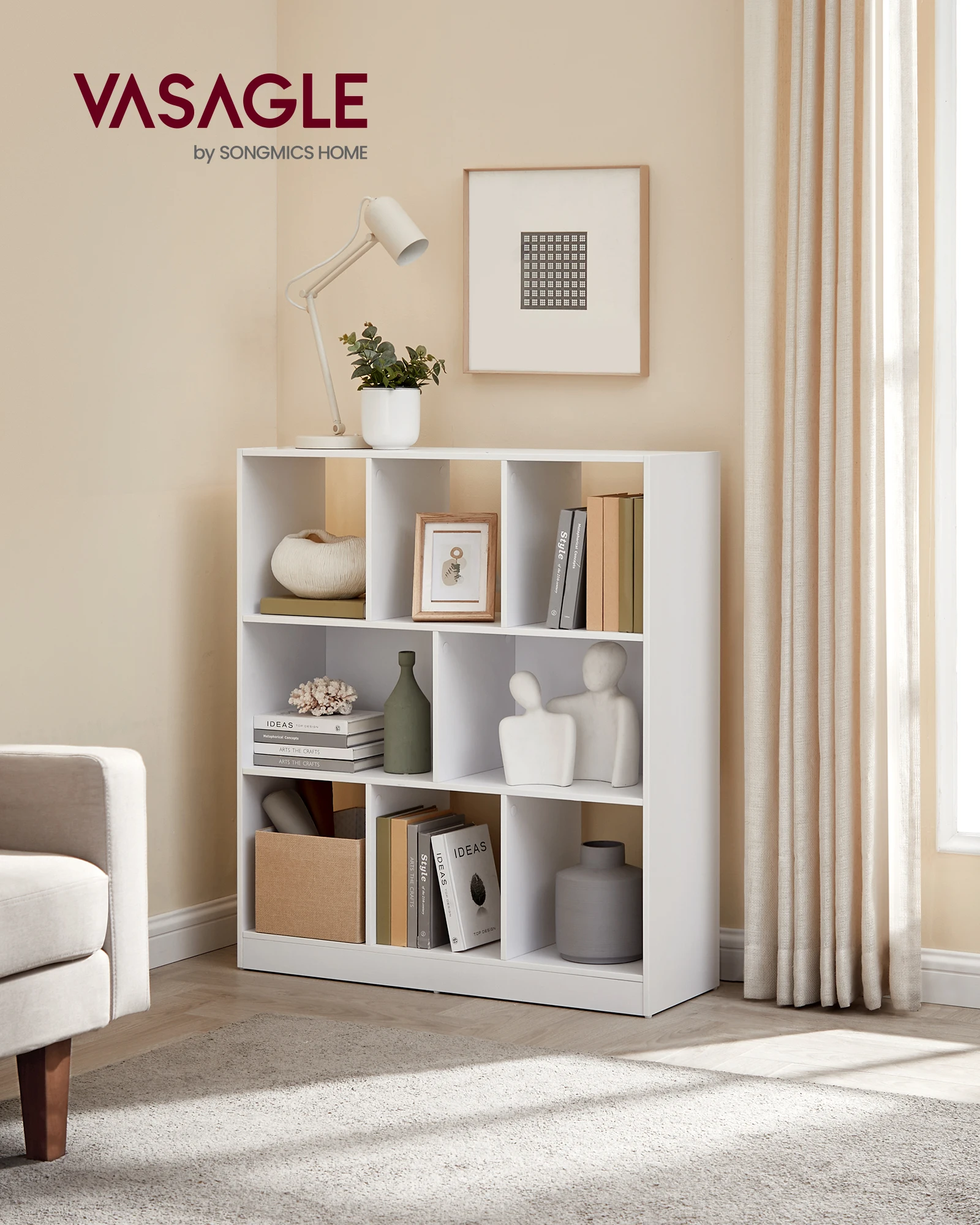 VASAGLE Bookcase, Bookshelf, Freestanding Storage Unit, 8 Open Compartments, Used Horizontally, Vertically, Upside Down