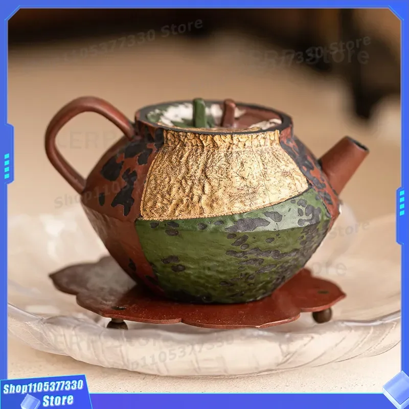 Hand Painted Gold Baijia Teapot Coarse Pottery Old Rock Mud Kung Fu Tea Set Wabi Sabi Small Pot Household Single Pot Not Hot
