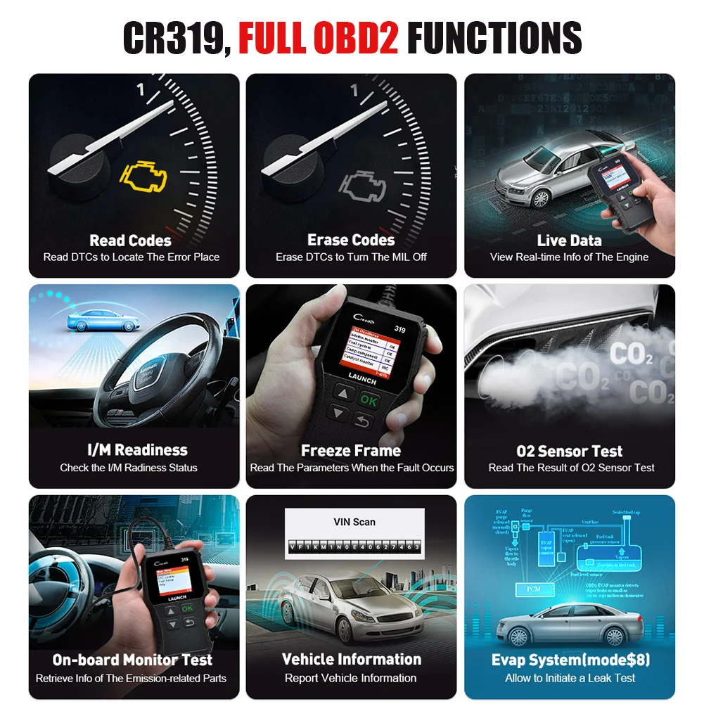 LAUNCH X431 Creader 319 CR319 Auto Code Reader OBDII Scanner Professional Automotive Scanner Obd2 Scanner Diagnostic Tools X431