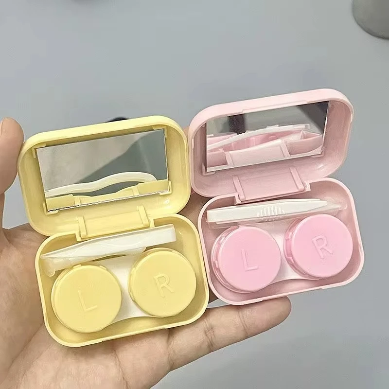 Hello Kitty Lens Case para Meninas, Anime Sanrio, Espelho Portátil, Lentes De Contato, Viagem, Presente De Aniversário, Desenhos Animados Bonitos