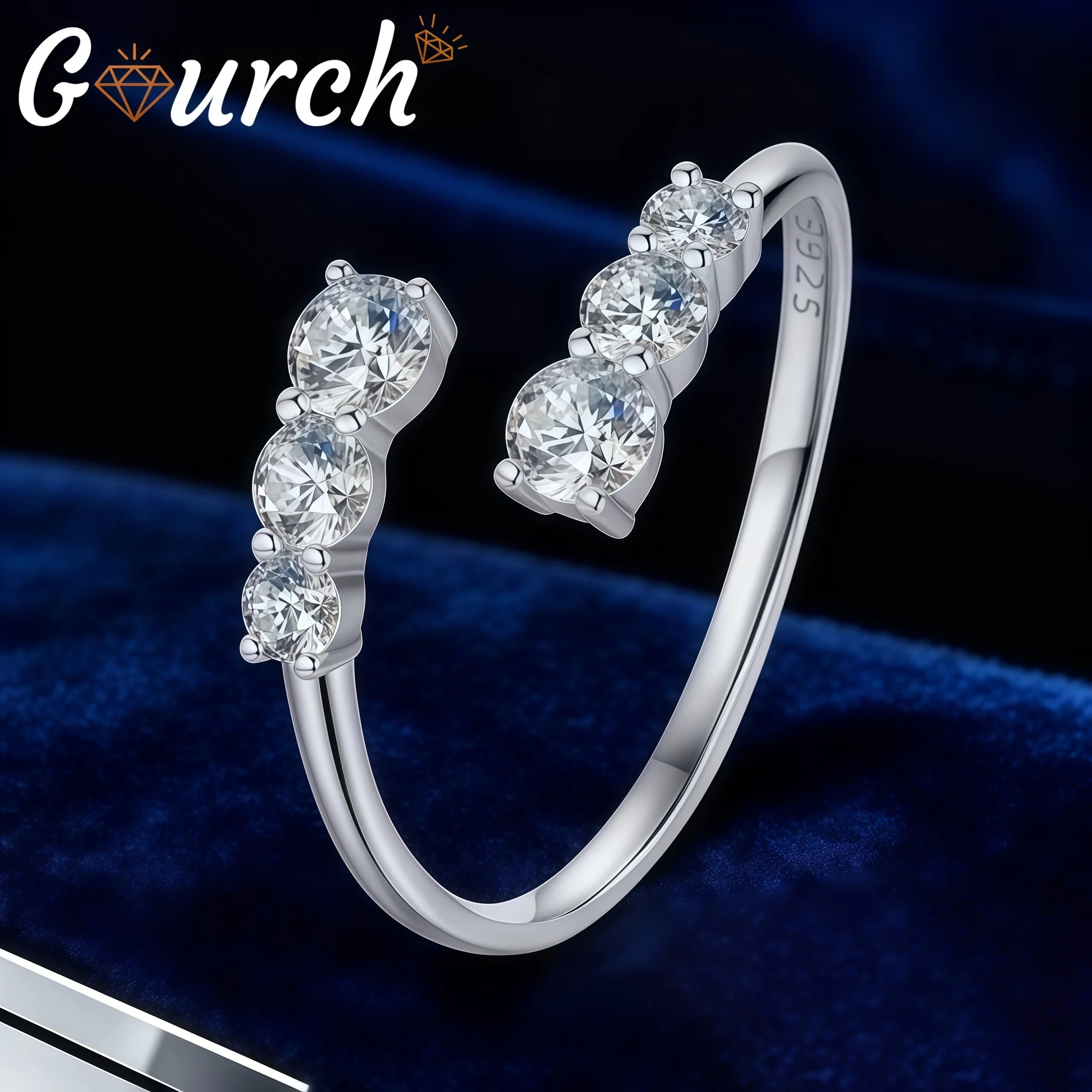 

Gourch D Цвет Ful Муассанит Открывающее Кольцо S925 Стерлинговое Серебро Лабораторные Бриллиантовые Регулируемые Кольца Для Женщин Партии Изящные Ювелирные Изделия Подарок