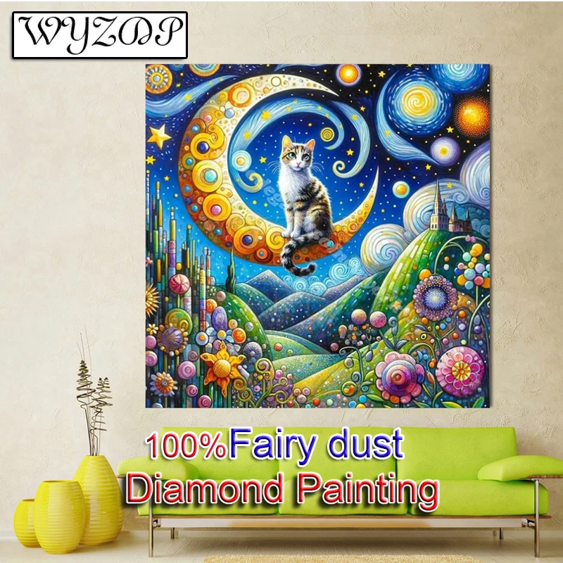 Cat 5D Diy 100% Fairy Dust Diamond Painting Landscape Full Square Diamond Embroidery Cross Stitch AB Diamond Art Crystal Docer