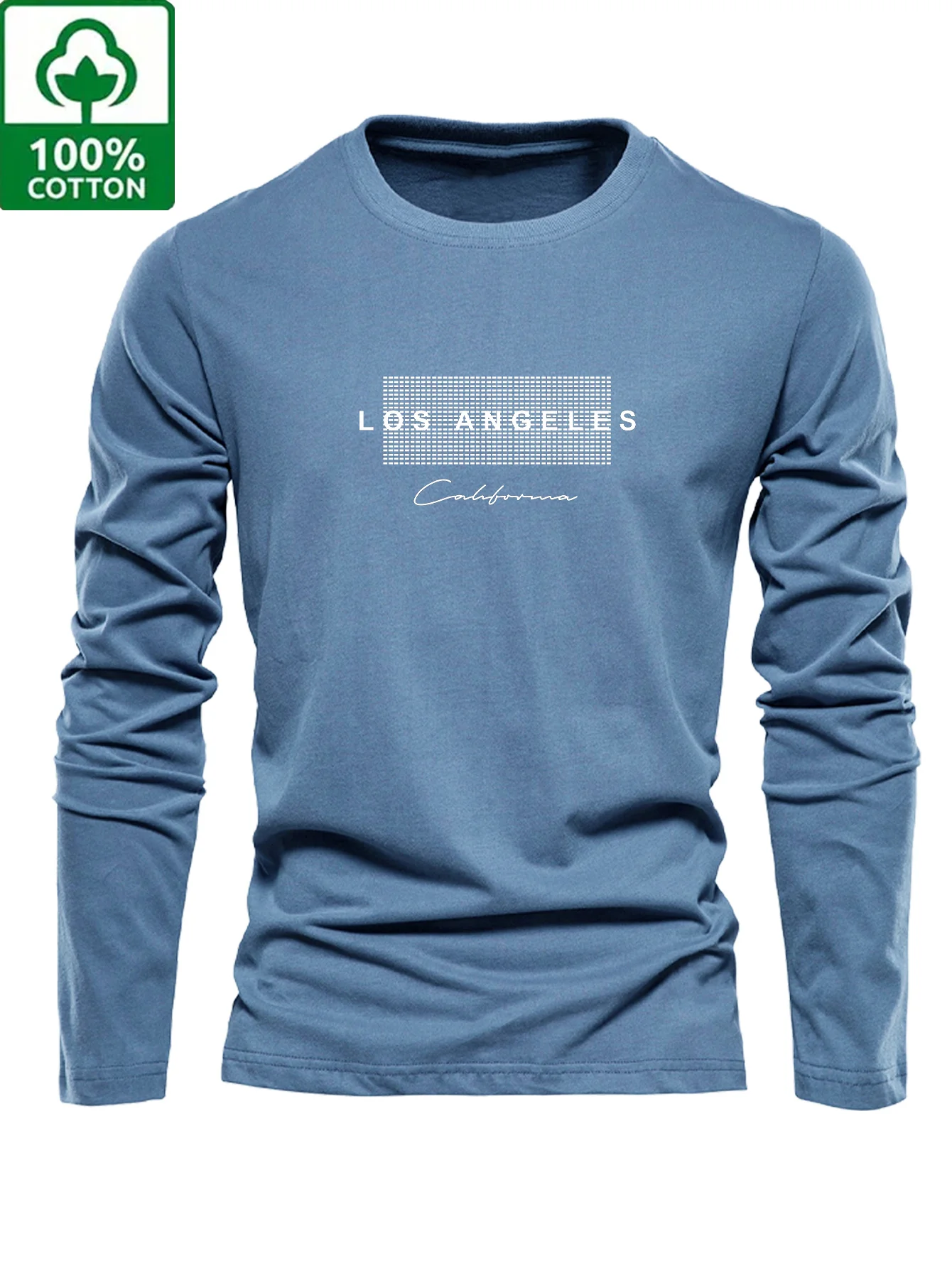 Mens 100 Pure Cotton Long Sleeve T Shirt Pattern Print Crew Neck Standard Size Machine Washable Comfortable Fashio