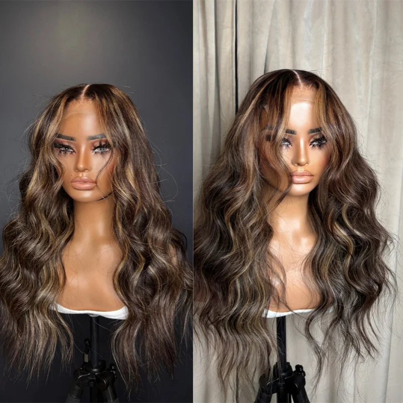 

Мягкий парик с объемной волной 13x4, коричневый, омбре, мелирование, балаяж, роскошный синтетический парик спереди для женщин, мягкий бесклеевой парик для волос