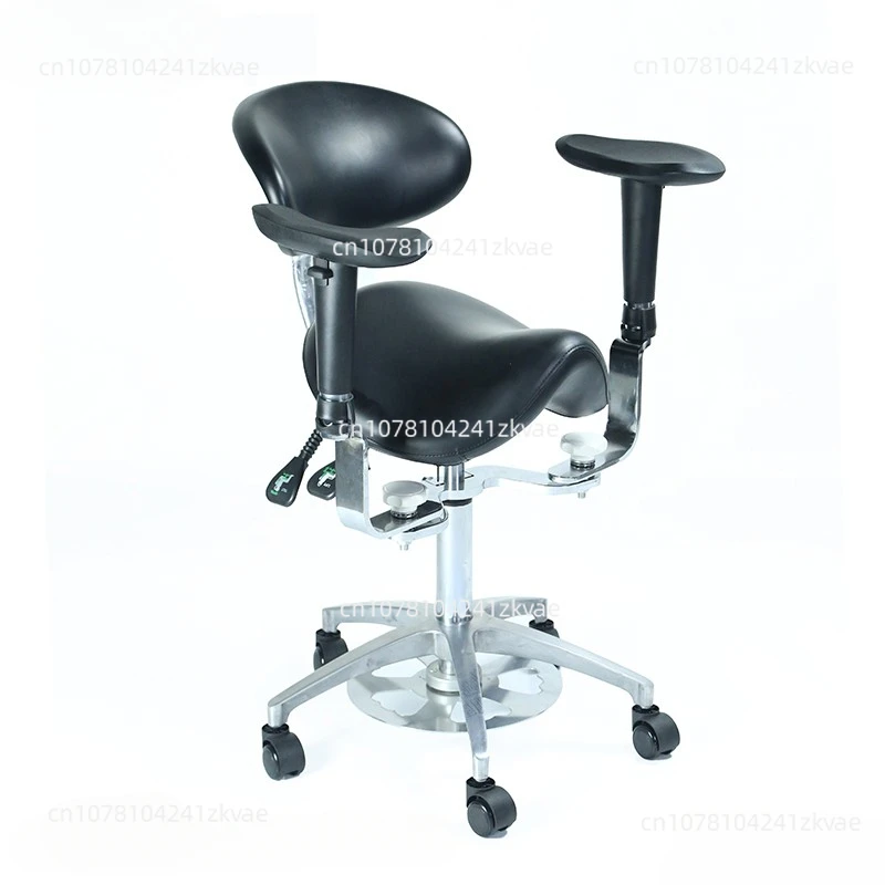 Dental Equipment Ergonomic Saddle Chair with Adjustable Double Armrest Leg Rest Mute Wheel Back for Hospital and Clinic