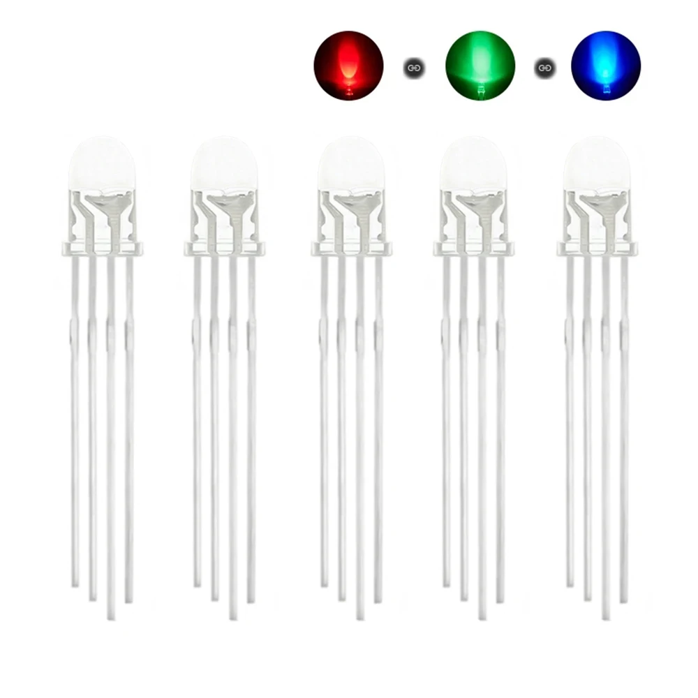 10pcs 5mm RGB LED Common Cathode / Common Anode Tri-Color Emitting Diodes f5 RGB Diffused / Transparent Highlight for arduino