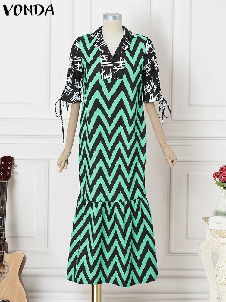 VONDA Printed Dress Women Summer Sundress 2025 Vintage Half Sleeve Casual Long Maxi Vestidos Bohemian V-Neck Ruffled Party Robe