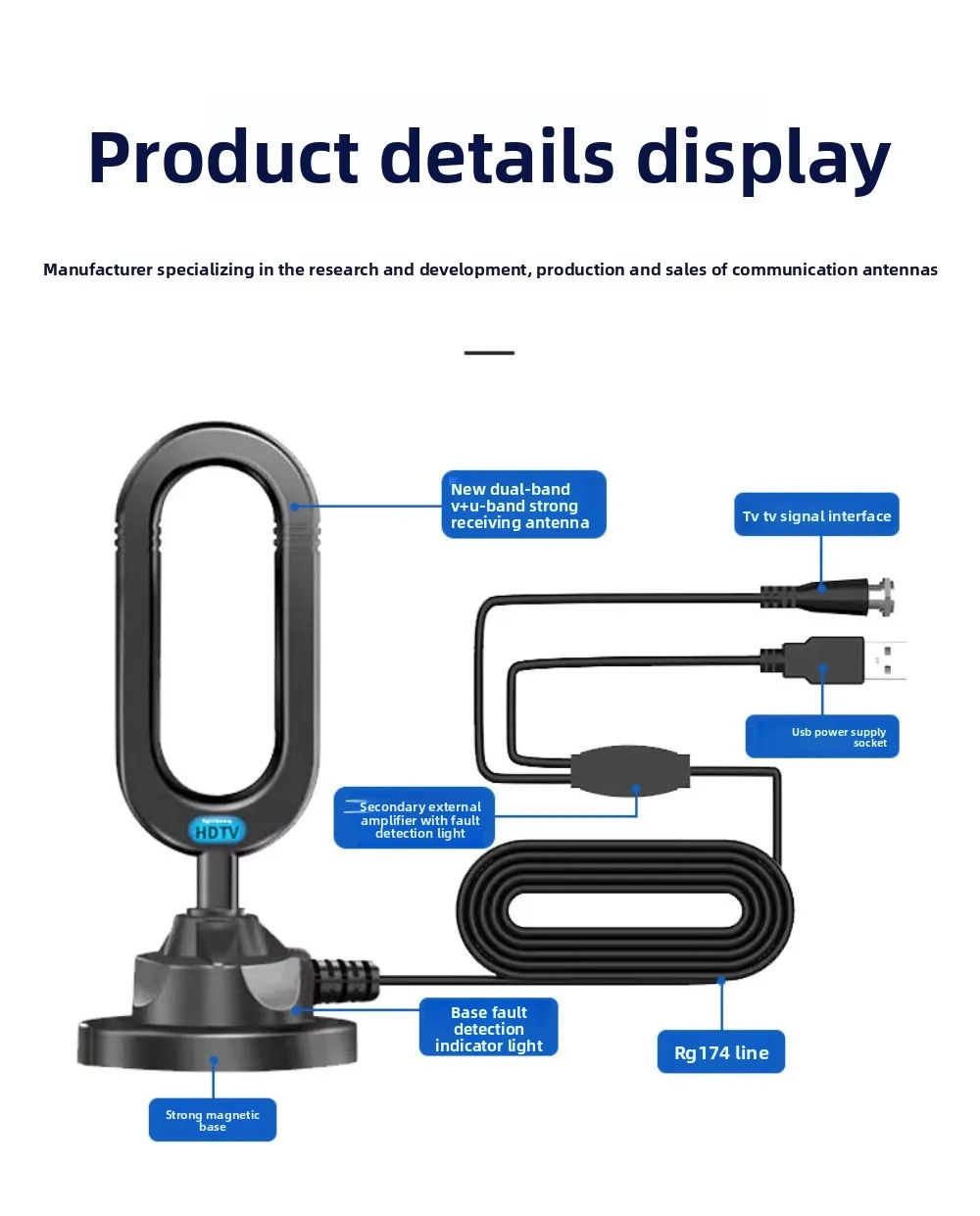 هوائي تلفزيون DTMB داخلي لجميع التلفزيونات الذكية لفترة طويلة المدى والرقمية عالية الدقة مع إشارة مكبر للصوت للقنوات المحلية يدعم 4K 1080P