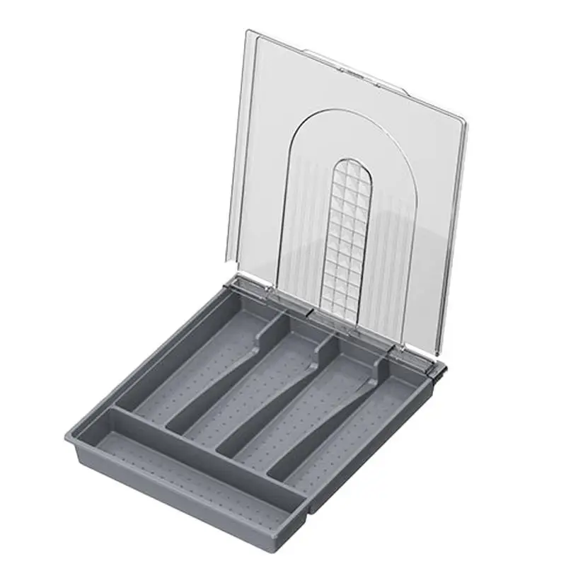 

Kitchen Cutlery Storage With Lid Silverware Drawers Organiser Portable Cutlery Holder Dust-proof Cutlery Separation Trays