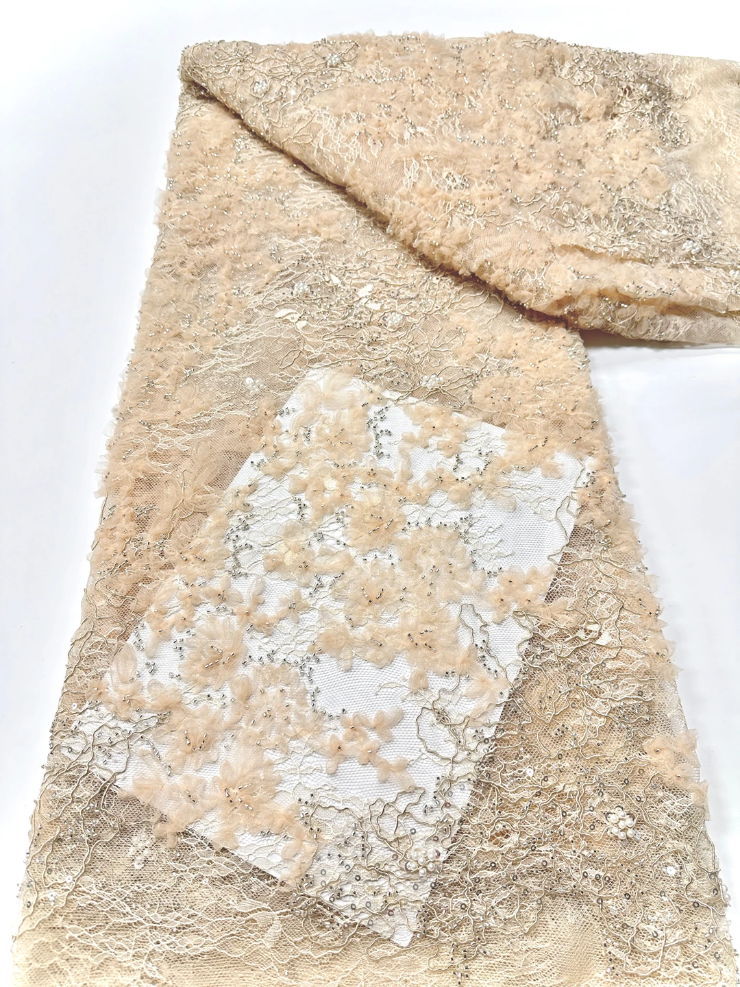 

Изысканный уникальный легкий роскошный новый модный дизайн, ткань ручной работы с вышивкой, кружево с полными бусинами для изготовления женского свадебного платья