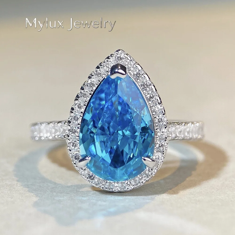 

Mylux Jewelry Luxury Solid Platinum PT950 Women's Pear-Shaped Diamond Ring Lavender Purple pink Moissanite Diamond Ring