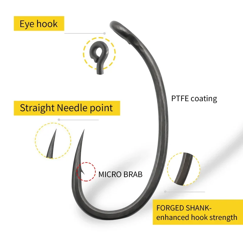 10pcs Carp Fishing Curved Long Shank Beak Point Hook Micro Barbed High Carbon Steel PTFE Coating-Super Slide Fishing Tackle