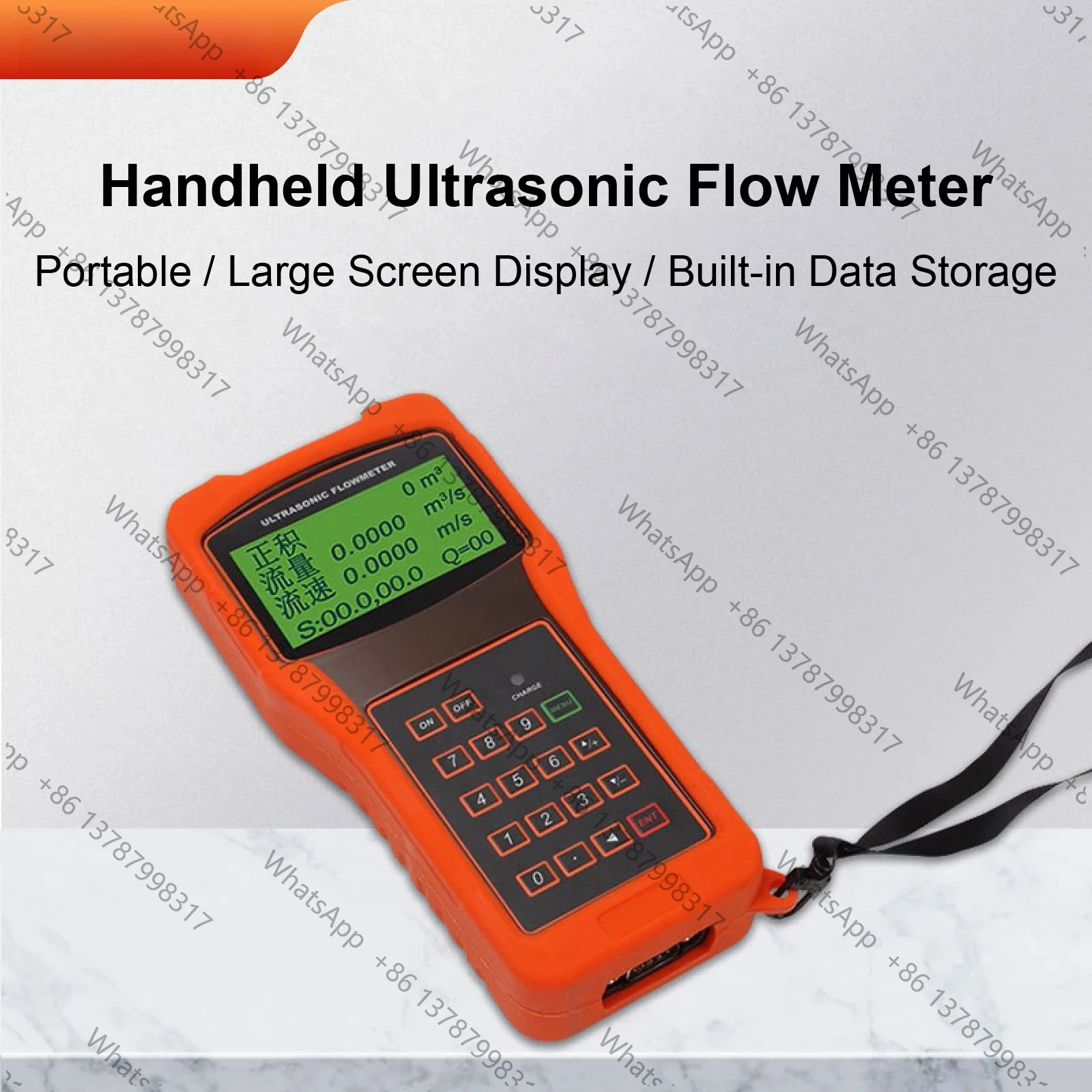 TUF-2000H Ultrasonic Flow Meter with Small Medium Large Sensors Handheld Clamp On DN25-DN6000 Digital Flowmeter Display
