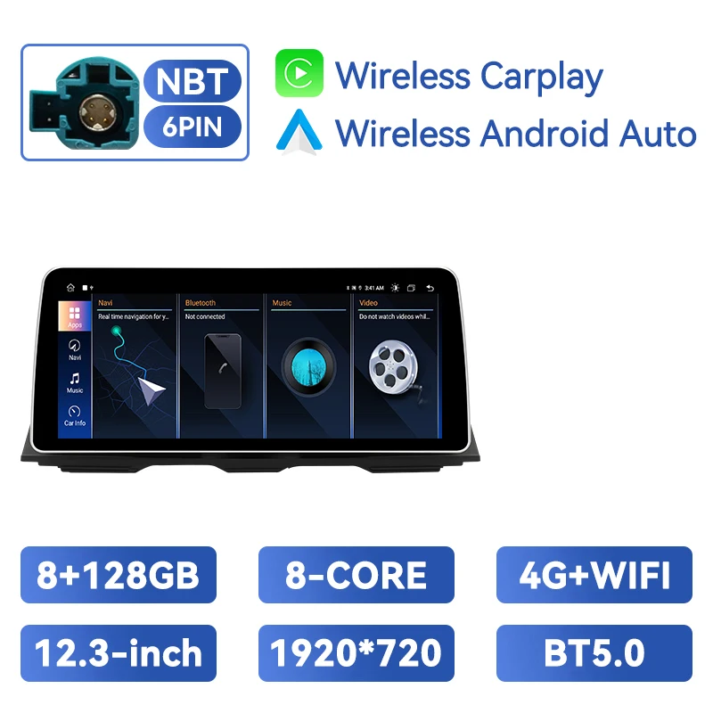 12.3 INCH Draadloze Carplay Android Auto Multimedia Speler Voor BMW 5 Serie F10 F11 CIC NBT Android 14 GPS 4G Wifi DSP Stereo