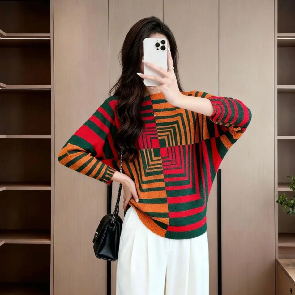 

Miyake Pleated Maze Print T-shirt Long-sleeved Loose Casual High-elastic Fashion Top Contrasting Color New Pleat