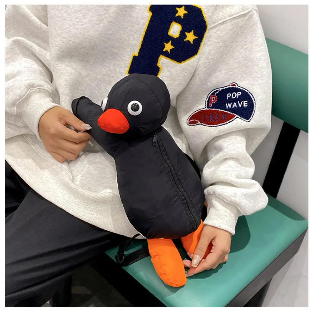 Sac à dos en peluche pingouin mignon, jouet de dessin animé, poupée d'animal en peluche doux, sac à bandoulière, sac messager cadeau