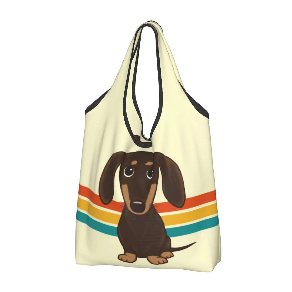 

Fashion Printing Cute Chocolate Dachshund Shopping Tote Bag Portable Shoulder Shopper Cartoon Wiener Dog Handbag