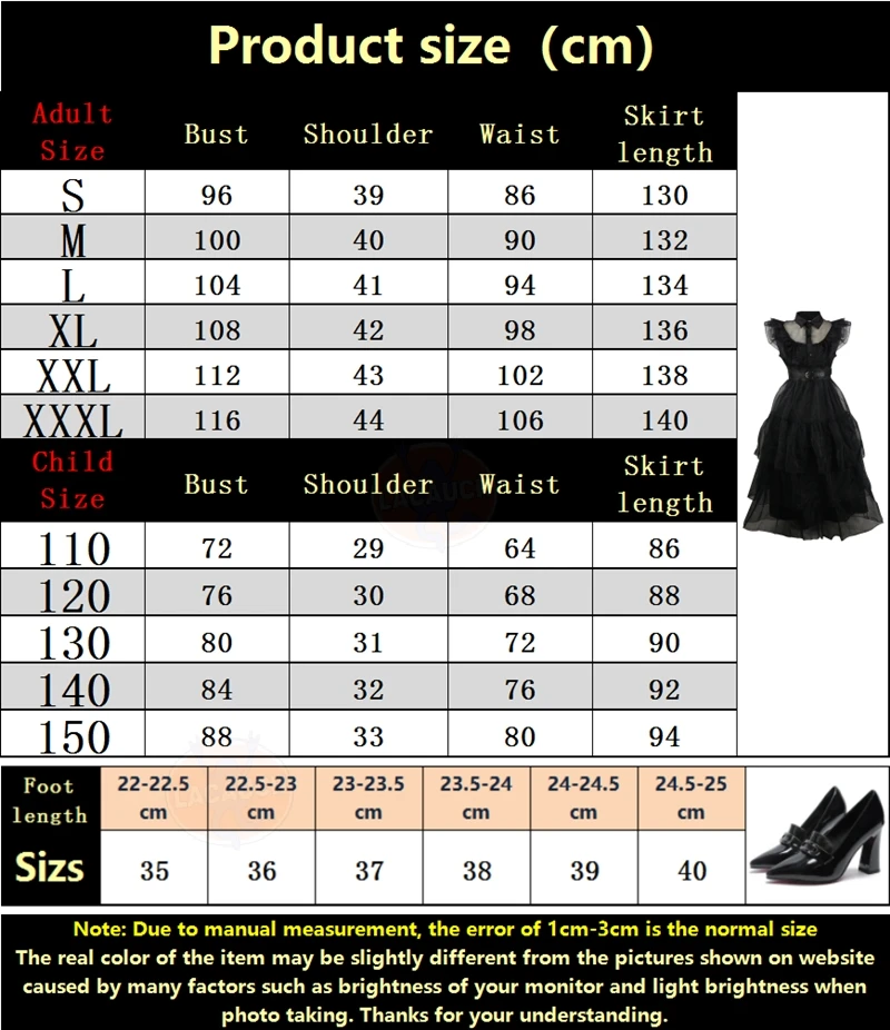 Cosplay Wednesday Addams Dress Wig Wednesday Addam Cosplay Costume Adult Kid Black Long Skirt Gothic Prom Dress Party Girl Women