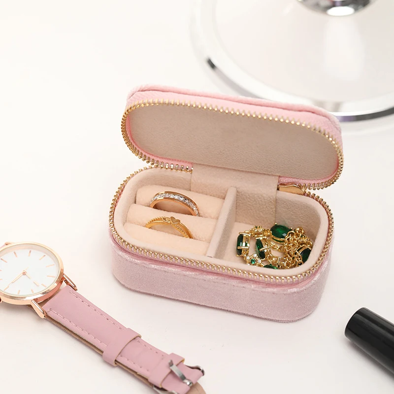 

Mini Ring Box Travel Jewelry Box Ring Zipper Velvet Storage Case Jewel Packaging Earrings Necklace Organizer Storage Box Trip